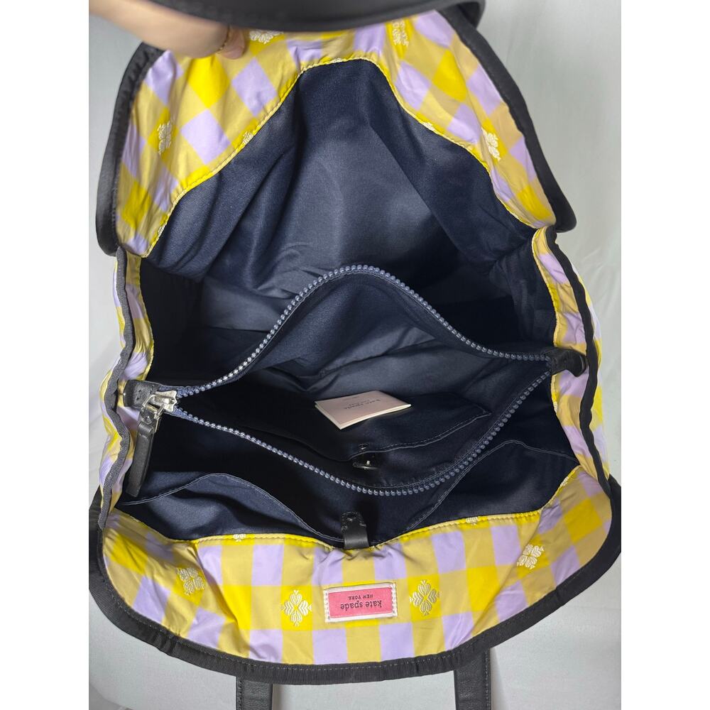 Kate Spade Morley Plaid Nylon Tote Yellow Lilac Large NWT - Picture 11 of 12